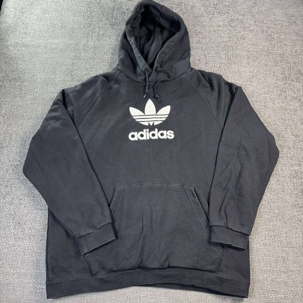 Adidas Originals Hoodie Mens XL Black Embroidered Logo Pullover Streetwear